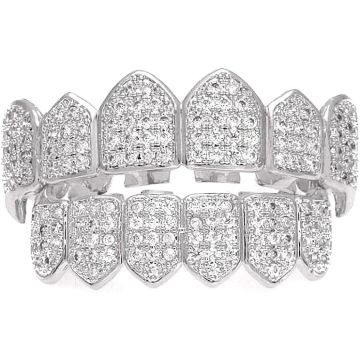 HH BLING EMPIRE Grillz de dientes con diamantes de hielo para hombre y mujer, plata