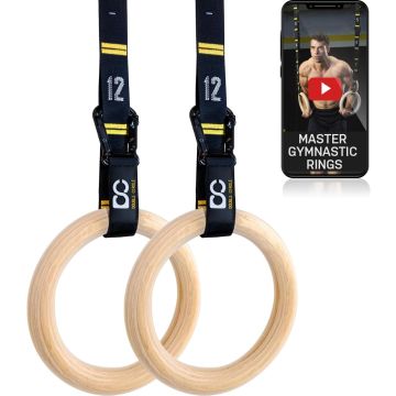 Anillas de gimnasia de madera con correas ajustables numeradas