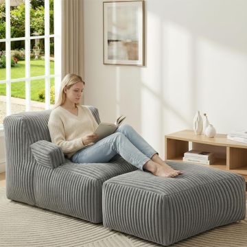 Sillón Puff MaxiBean Grande con Espuma de Memoria, Gris Rayado