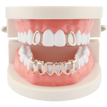 Grillz Dentales Chapados en Oro 18K 2 Piezas Superior e Inferior