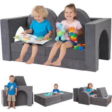 10 Pcs Modular Kids Play Couch, Multifunctional Foam Kids Couch for Playroom, Convertible Sectional Toddler Sofa for Boys and Girls, Toddler Sofa with Premium Foam and Washable Cover, Grey