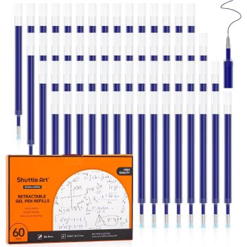 Recargas de Bolígrafo Gel Retráctil, Shuttle Art 60 Unidades, Punto Fino 0.7mm, Tinta Azul