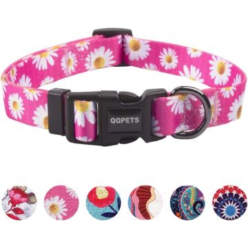 Collar Ajustable QQPETS para Perro Pequeño, Color Small Daisies, Talla S