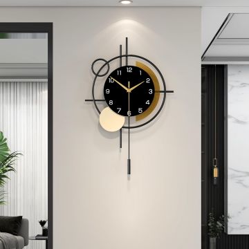 Reloj de Pared Grande con Péndulo Silencioso - Negro Metal