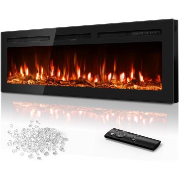 Chimenea Eléctrica Tehanld 60 Pulgadas Empotrable y de Pared, 1500W
