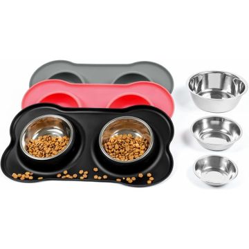 Comedero para Perros y Gatos Acero Inoxidable y Silicona 2 U