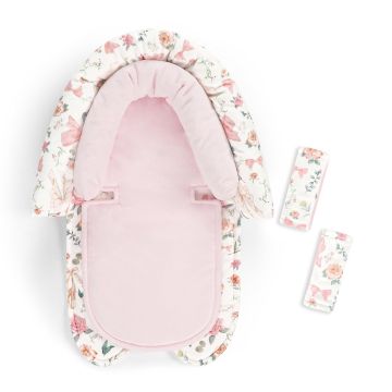 Baby Car Seat Head Support for Newborn, 2 in 1 Infant Car Seat Head Body Support with Strap Pads, Soft Stroller Cushion Pillow Insert for Girls, Fits for Stroller, Swing, Pink Floral
