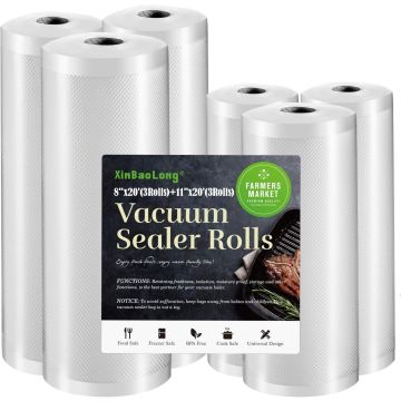 Bolsas al vacío para alimentos 6 pack rollos 11"x20' y 8"x20'