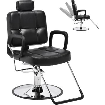 Silla de peluquería reclinable con reposacabezas negra
