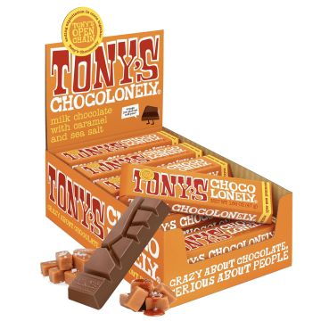 Tony's Chocolonely Chocolate con Leche, Caramelo y Sal Marina, 20 Barras