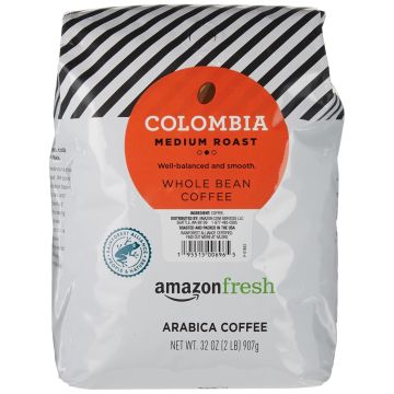Amazon Fresh Café Colombia en Grano Tostado Medio 32 Oz