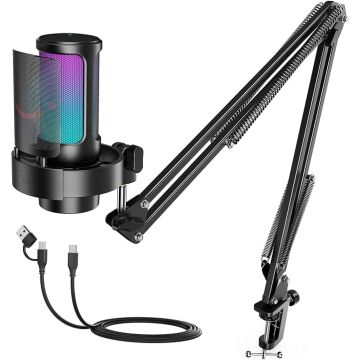 Micrófono de Condensador USB con Brazo Metálico y Luces RGB