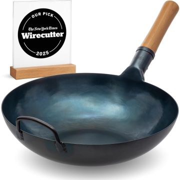 YOSUKATA Wok de Acero al Carbono Azul 13.5 pulgadas - Antiadherente Natural