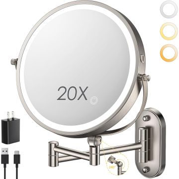 Espejo de Maquillaje con Luz ZLOKLA 9" Montado en Pared, 20X Aumento