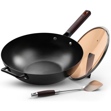 Wok de Acero al Carbono 13.5" con Tapa y Espátula