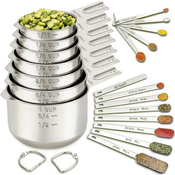 Juego de 21 Piezas de Cucharas y Tazas Medidoras de Acero Inoxidable