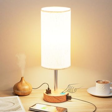Lámpara de Mesa Fenmzee con Toque, 3 Niveles, Puertos USB y Salida AC