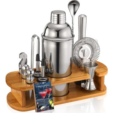 Set de Coctelera Profesional WOTTOR 13 Piezas con Soporte de Bambú