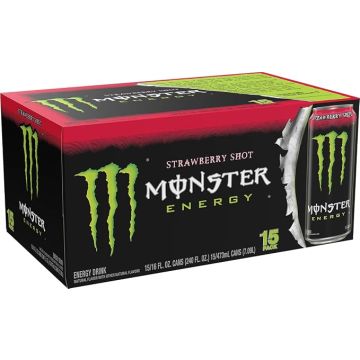 Monster Energy Strawberry Shot, Bebida Energética, 16 oz, Pa