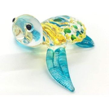 Tortuga Marina de Vidrio Soplado a Mano - Figurilla Decorativa Hecha a Mano