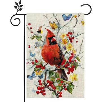 Bandera de Jardín Primavera Verano Pájaro Cardenal Mariposas Floral 12x18 Pulgadas