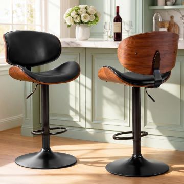 Butaco giratorio ajustable en set de 2, piel PU negro