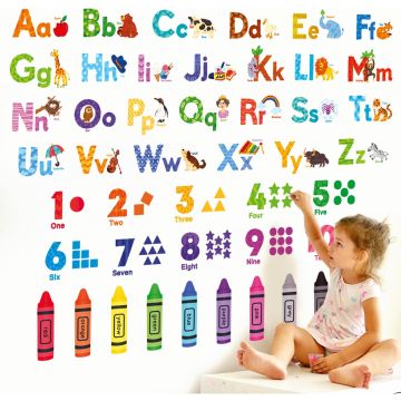 Vinilos Decorativos DECOWALL Alfabeto Animales Números Educativo Pared 8 Hojas