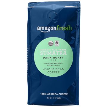 Café Orgánico Fair Trade Sumatra en Grano, Tostado Oscuro, 12 Onzas