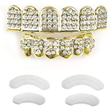 Grillz Dentales de Oro de 14k - Juego Superior e Inferior de 6 Piezas