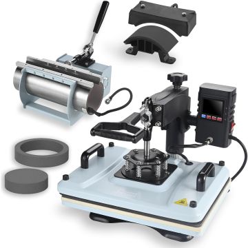 Prensa Térmica 12x15 Pulgadas, 360° Giratoria 5 en 1, PlanetFlame, Azul