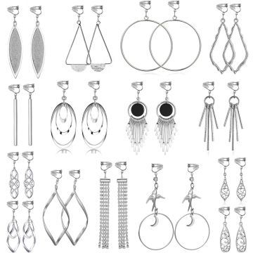 15 Pares de Aretes Clip-On de Plata para Mujer, Ligeros y Modernos
