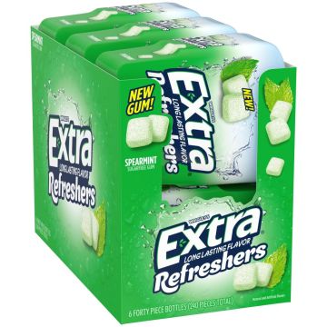 Chicle EXTRA Refreshers Spearmint Sin Azúcar, Pack de 6 x 40 Unidades