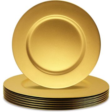 Juego de 12 Platos Decoradores Dorados de Plástico 33 cm