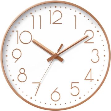 Reloj de Pared DAXSMY 8 Pulgadas - Silencioso 3D - Batería - Rosa Dorado