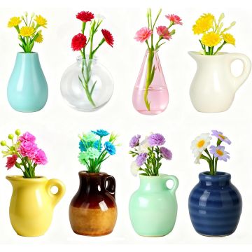 Imanes Decorativos de Cerámica Mini con Flores Artificiales - 8 Piezas