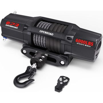 Winche Eléctrico OPENROAD 6000 lb con Control Remoto y Cuerda Sintética