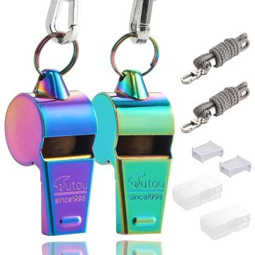 Silbato deportivo de acero inoxidable HUTOU con cordón, pack 2