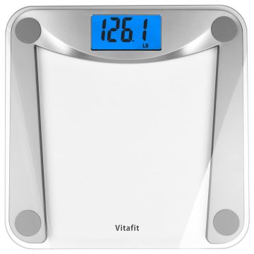 Báscula de baño digital Vitafit, cristal, 182 kg, pantalla LCD azul