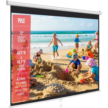Pyle Pantalla Manual 72 Pulgadas, Superficie Blanca Mate, Soporte Techo/Pared