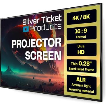 Silver Ticket Products S7 Series 6 Piece Thin Bezel Home Theater Fixed Frame 4K, 8K Ultra HD, HDTV, HDR, Active 3D Projection Screen, 16:9 Format, 120" Diagonal, UST ECLIPSE Material S7-169120-ECLIPSE