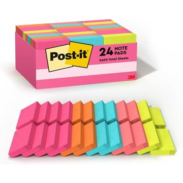 Notas Adhesivas, 24 Paquetes, Guava Aqua Lime Pink Orange