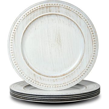 Platos de Carga Vintage 13" Juego de 6 Blancos con Abalorios