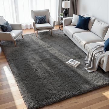 Tapete Fuzziness 8x10 Gris Suave y Antideslizante para Sala