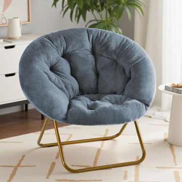 Sillón Plegable Redondo Lounge con Asiento de Peluche Gris