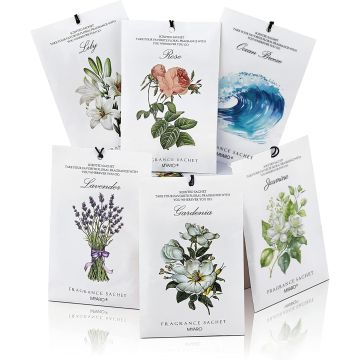 12 Sobres Ambientadores Floral - Lavanda, Rosa, Jazmín, Océano, Gardenia