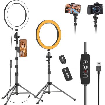 Anillo de luz 10" con trípode extensible y soporte para teléfono