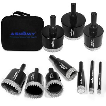 ASNOMY 10PCS Brocas de Diamante Set, 1/4"-2" Pulgadas, Brocas de Corte de Diamante para Azulejos y Gemas