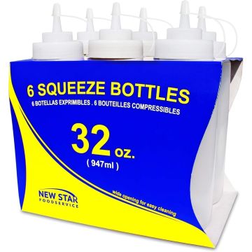 New Star Foodservice 32 oz Botella Exprimible, Pack de 6