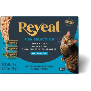 Reveal Alimento Húmedo para Gatos, Variedad de Pescado, 12 Latas