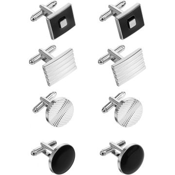 8 Pares de Mancornas Clásicas para Hombre Plateado y Negro